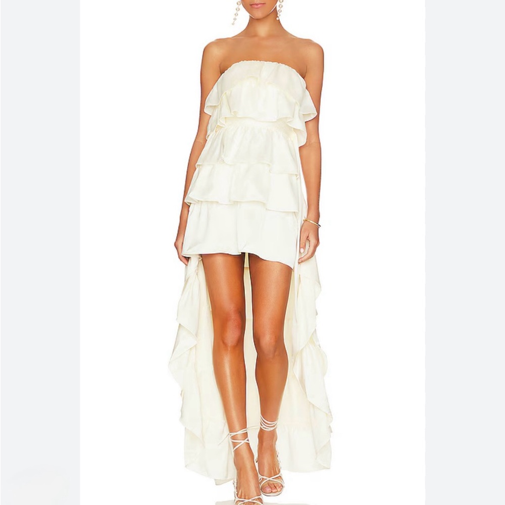 WeWoreWhat Strapless Cream Ruffle Dress